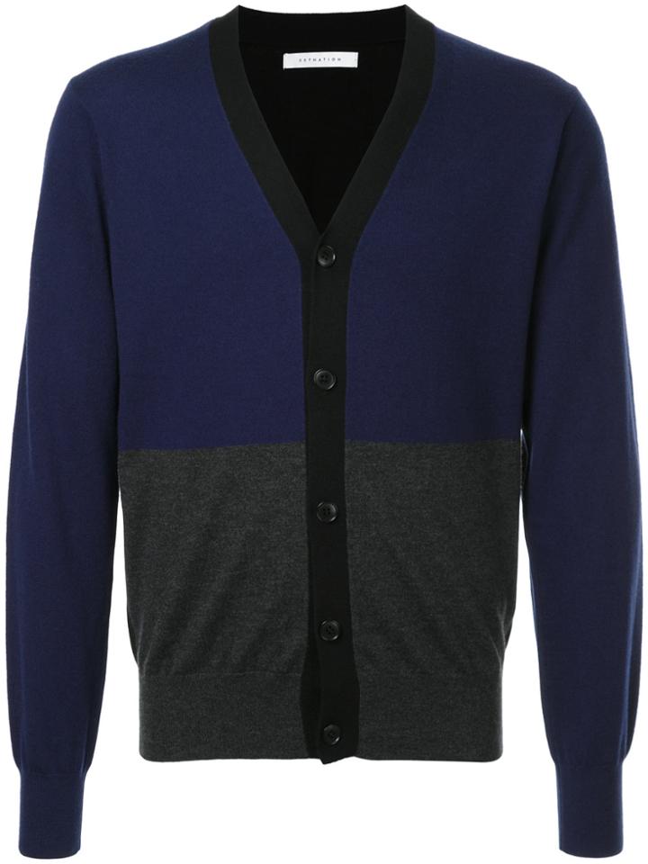 Estnation Colour-block Fitted Cardigan - Blue