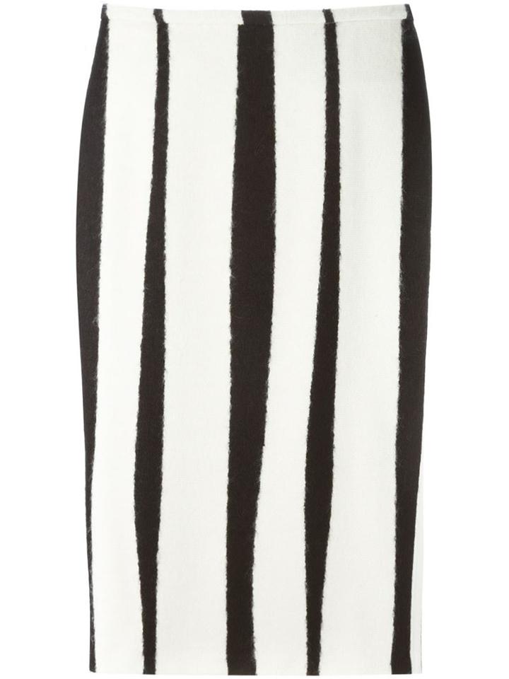 Rochas Striped Pencil Skirt, Women's, Size: 40, White, Virgin Wool/polyester/polyamide/silk