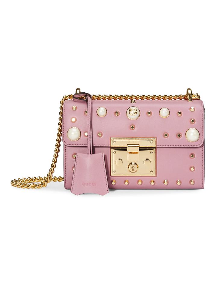 Gucci Padlock Studded Leather Shoulder Bag - Pink & Purple