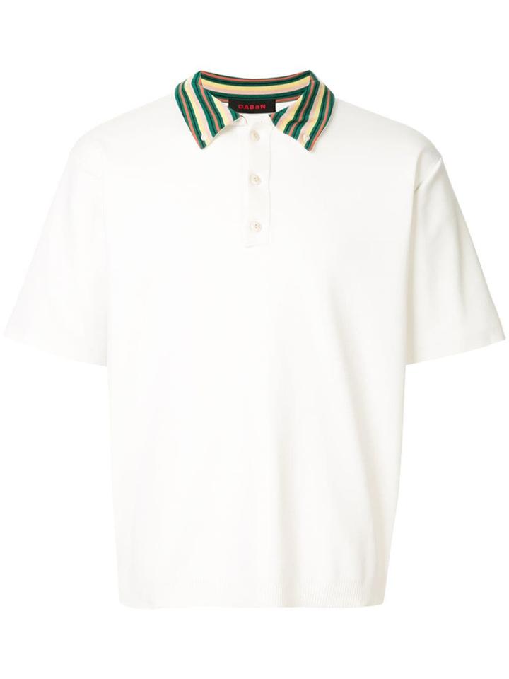 Caban Striped Collar Polo Shirt - White