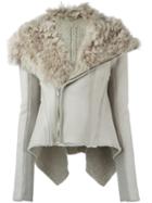 Rick Owens 'blister' Asymmetrical Biker Jacket, Women's, Size: 44, Nude/neutrals, Calf Leather/cupro/lamb Fur/virgin Wool