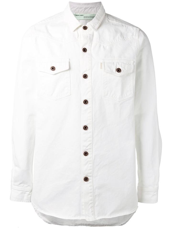 Off-white Chest Pockets Shirt Jacket, Men's, Size: Medium, White, Cotton