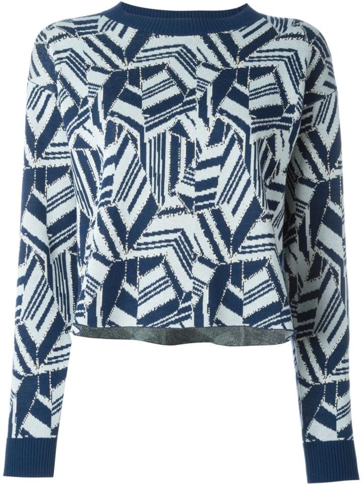 See By Chloé Geometric Intarsia Jumper, Women's, Size: Medium, Blue, Cotton/linen/flax