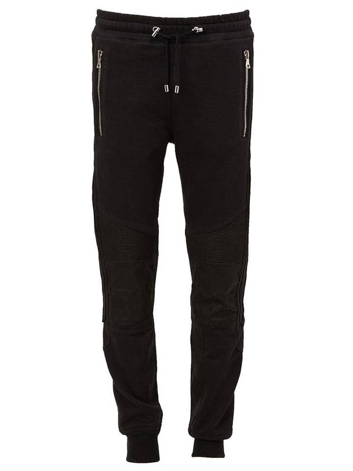 Balmain Biker Track Pants, Men's, Size: Small, Black, Cotton/lamb Skin