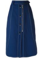 Sportmax Stitch Detail Midi Skirt, Women's, Size: 42, Blue, Cotton/linen/flax/viscose