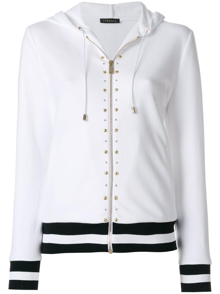 Versace Studded Stripe Detail Zipped Hoodie - White
