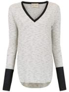 Andrea Bogosian Embroidered Striped Top - Grey