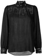 Masscob Lace Detail Blouse, Women's, Size: Large, Black, Cotton