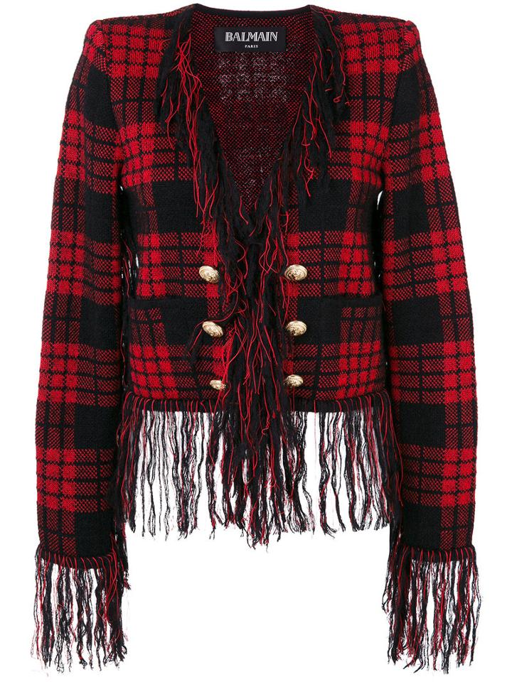 Balmain - Checkered Military Jacket - Women - Polyamide/viscose/mohair/wool - 38, Red, Polyamide/viscose/mohair/wool