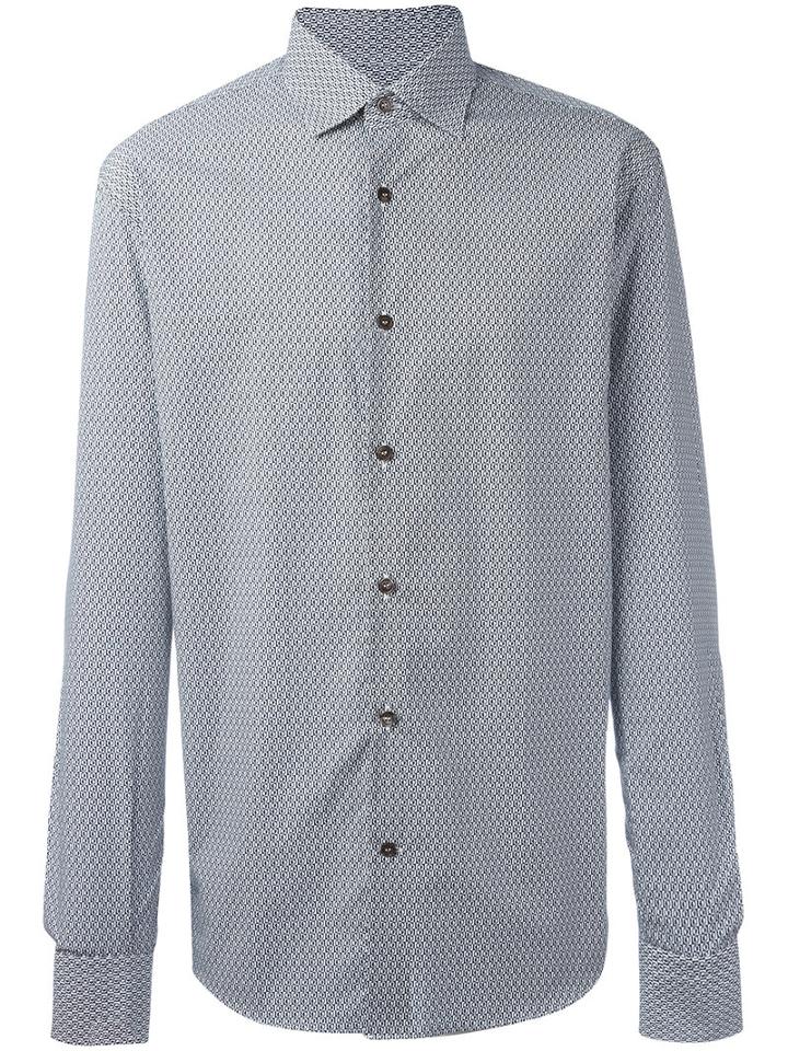 Salvatore Ferragamo Geometric Print Shirt, Men's, Size: Small, White, Cotton