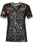 Martha Medeiros - Lace T-shirt - Women - Cotton/polyamide/viscose - 44, Black, Cotton/polyamide/viscose