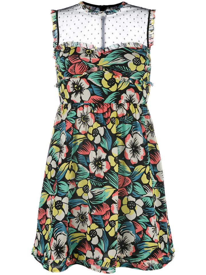 Red Valentino Floral Print Sheer Panel Dress, Women's, Size: 40, Black, Silk/polyamide/polyester/polyamide