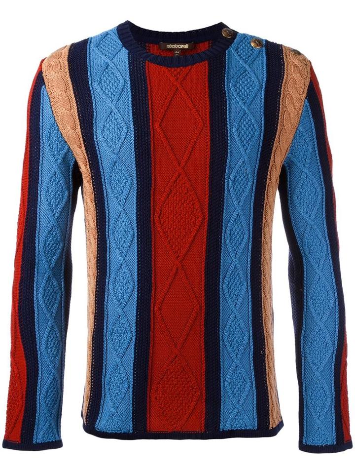 Roberto Cavalli Zig Zag Detail Jumper, Men's, Size: Large, Blue, Cotton