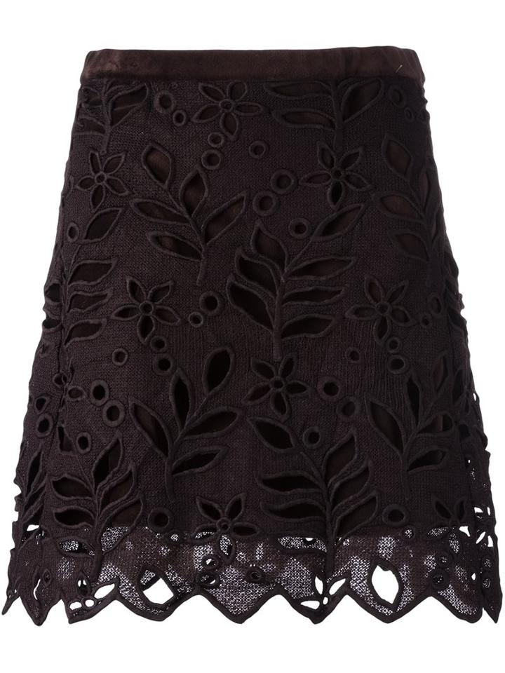 See By Chloé Floral Embroidered Skirt, Women's, Size: 36, Brown, Viscose/polyester