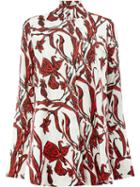 Ellery Floral Print Shirt, Women's, Size: 10, White, Silk/spandex/elastane