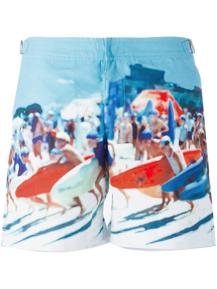 Orlebar Brown Surf Photo Print Swim Shorts, Men's, Size: 30, Blue, Polyester