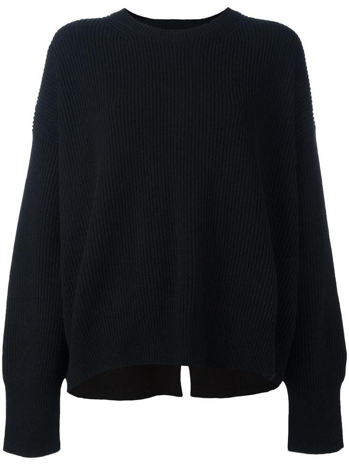 Helmut Lang Crew Neck Ribbed Sweater, Women's, Size: Xs, Black, Polyester/cashmere/wool