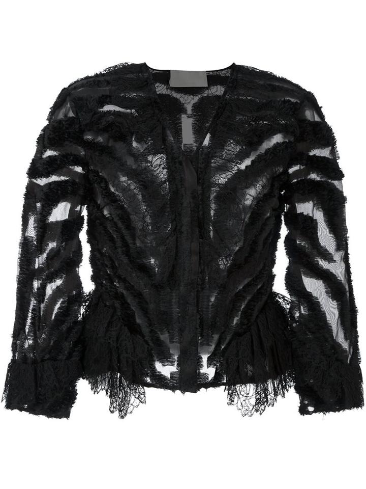 Alberta Ferretti Sheer Cropped Jacket, Women's, Size: 44, Black, Silk/polyester/polyamide