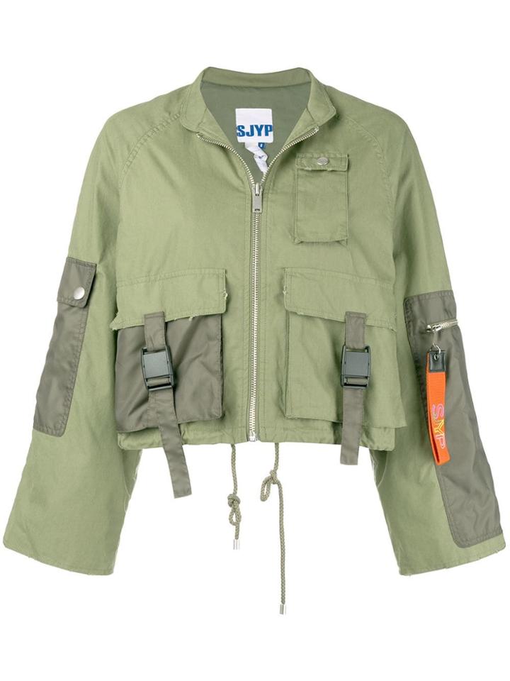 Sjyp Cropped Zip-up Jacket - Green