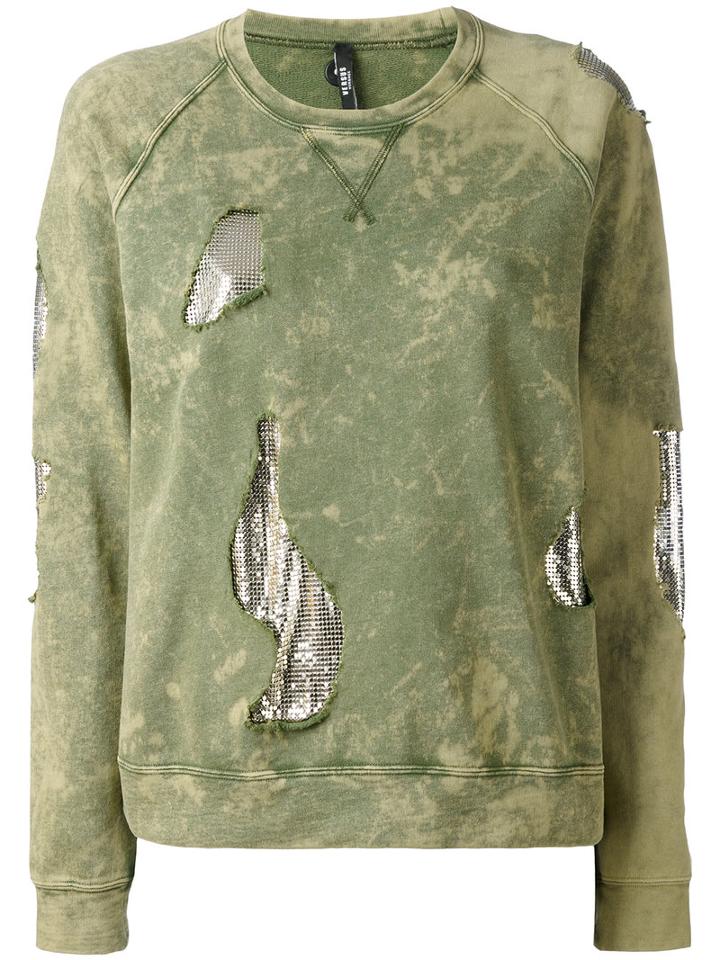 Versus - Mesh Insert Distressed Sweatshirt - Women - Cotton/metal - M, Green, Cotton/metal