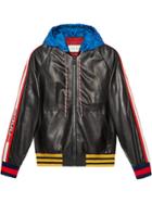 Gucci Gucci Stripe Leather Bomber With Hood - Black