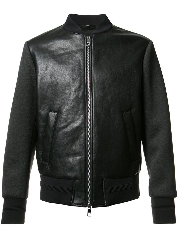 Neil Barrett Tattooed Statue Leather Bomber Jacket, Men's, Size: Small, Black, Lamb Skin/viscose/spandex/elastane