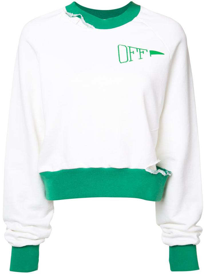 Off-white - Ripped Crewneck Sweatshirt - Women - Cotton - S, White, Cotton