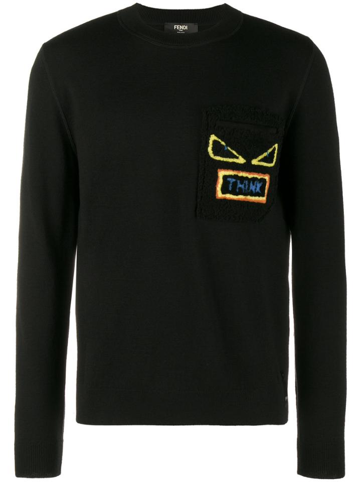 Fendi Think Shearling Pocket Sweatshirt - Black