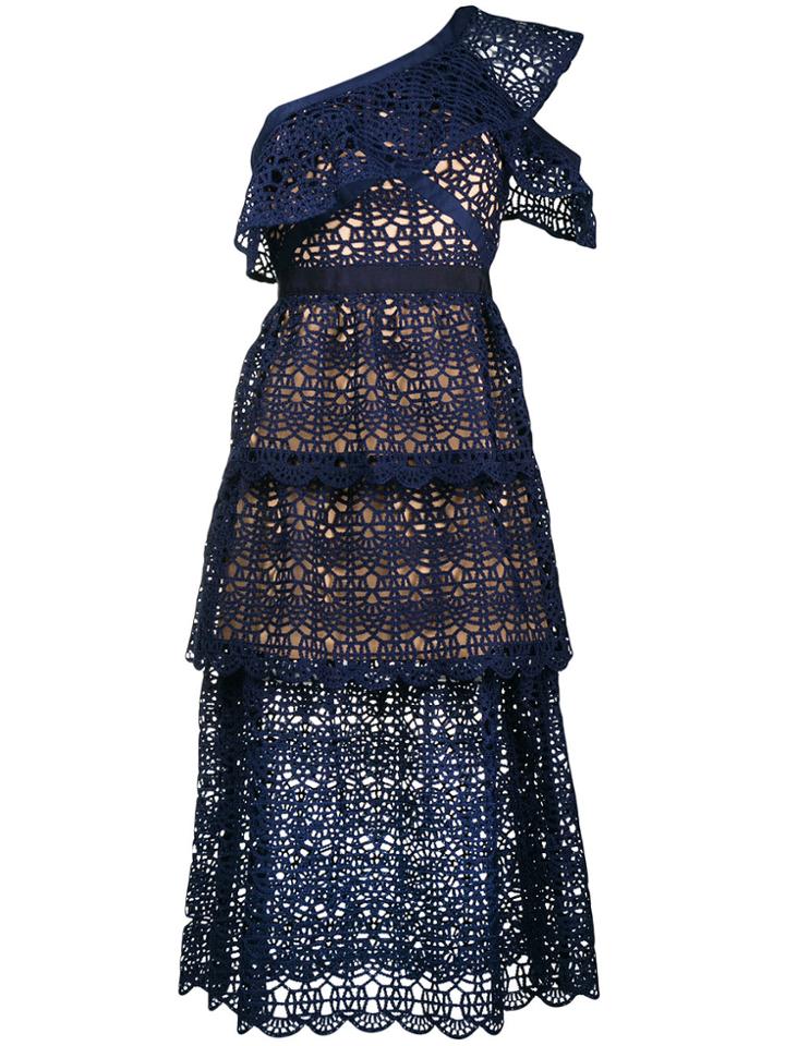 Self-portrait Tiered Cut-out Detail Dress - Blue