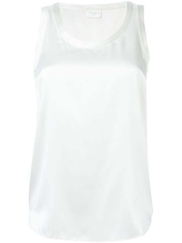 Brunello Cucinelli Scoop Neck Tank Top, Women's, Size: Medium, White, Silk/spandex/elastane