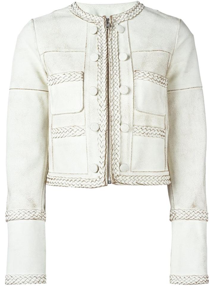 Givenchy Braided Trim Cropped Jacket, Women's, Size: 36, White, Acetate/viscose/calf Leather