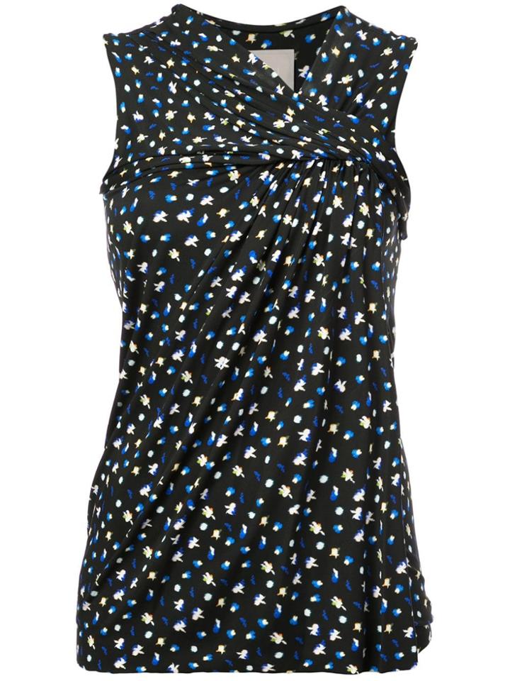 Jason Wu Floral Print Sleeveless Ruched Blouse - Black