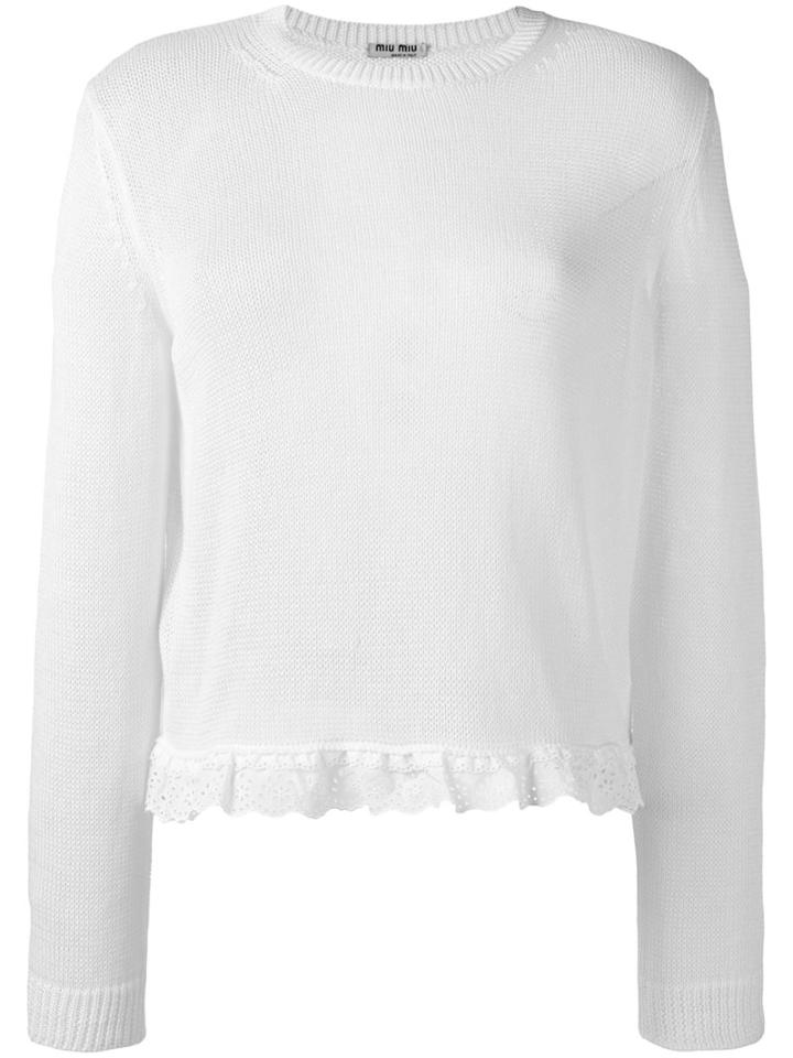 Miu Miu Lace Hem Jumper, Women's, Size: 42, White, Cotton