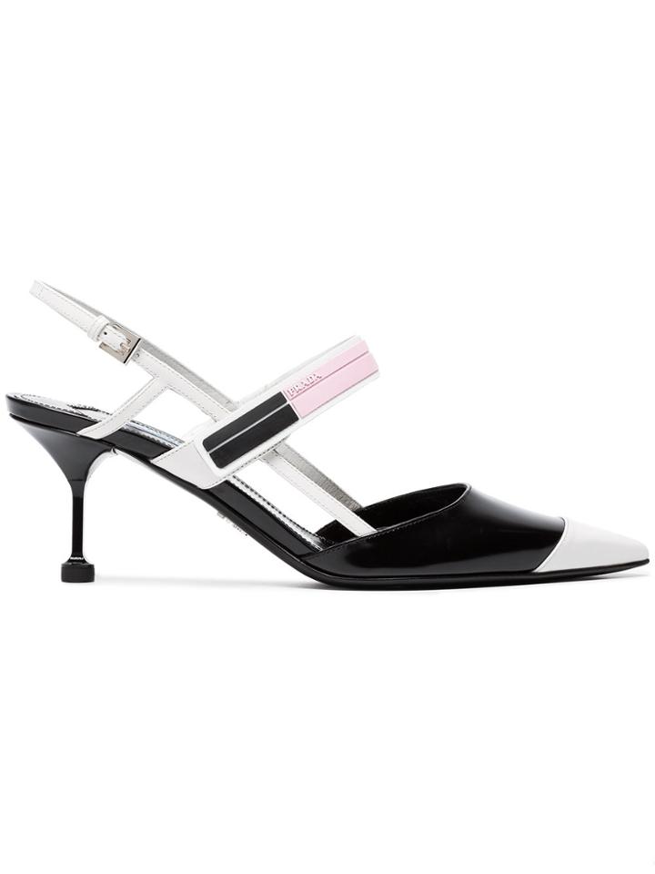 Prada Black Two Tone 65 Leather Slingbacks