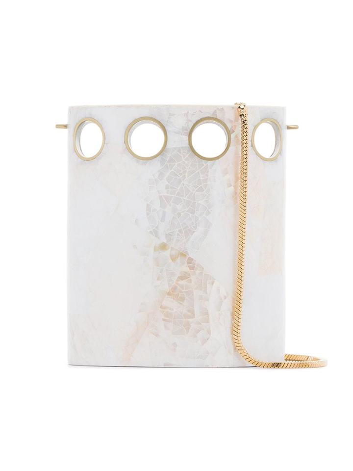 Nathalie Trad Golding Shell Clutch - White
