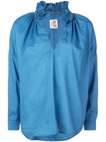 A Shirt Thing Frilled Split Neck Shirt - Blue