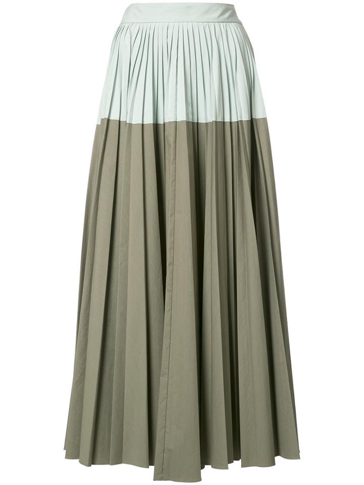 Lela Rose Bicolour Pleated Skirt, Women's, Size: 6, Green, Cotton