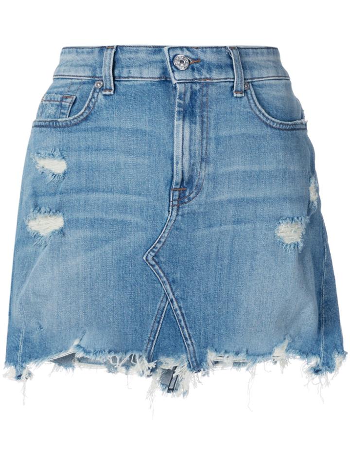 7 For All Mankind Frayed Hem Denim Skirt - Blue