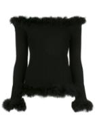 Opening Ceremony Feather-trimmed Knitted Top - Black