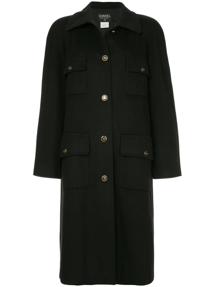 Chanel Vintage Cashmere Multi-pockets Midi Coat - Black