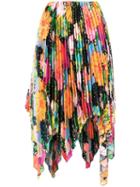 Richard Quinn Floral Print Asymmetric Pleated Skirt - Yellow