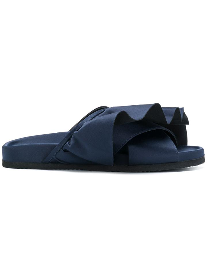 Joshua Sanders Ruffle Trim Slides - Blue