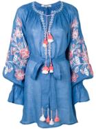 March 11 Flower Garden Embroidered Mini Dress - Blue