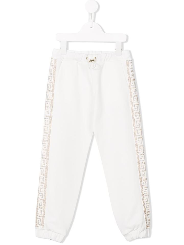 Young Versace Greca Key Track Pants, Girl's, Size: 6 Yrs, White