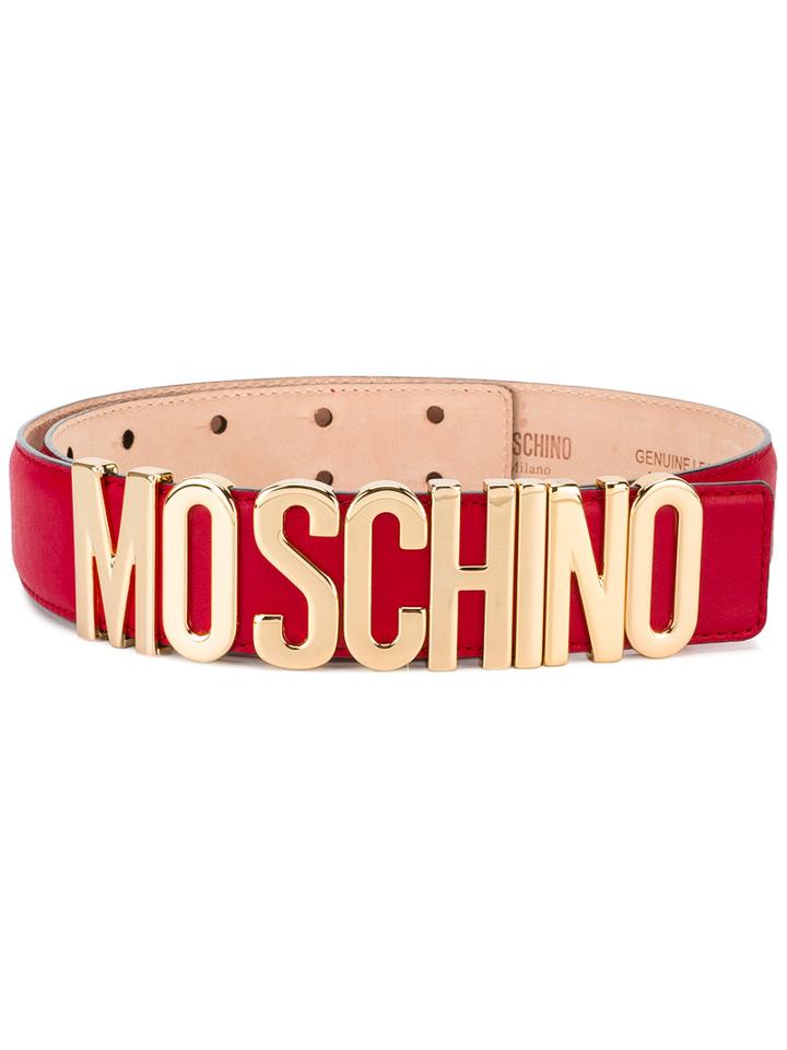 Moschino Leather Logo Belt, Women's, Size: 85, Red, Leather/brass