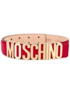 Moschino Leather Logo Belt, Women's, Size: 85, Red, Leather/brass