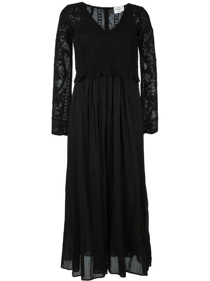 Forte Forte Sheer Longsleeves V-neck Dress, Women's, Size: Ii, Black, Cotton/silk/polyamide