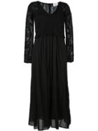 Forte Forte Sheer Longsleeves V-neck Dress, Women's, Size: Ii, Black, Cotton/silk/polyamide