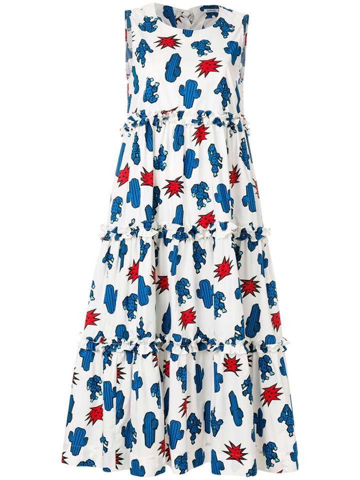 P.a.r.o.s.h. Cactus Print Tiered Dress - White