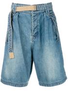 Sacai Belted Faded Shorts - Blue